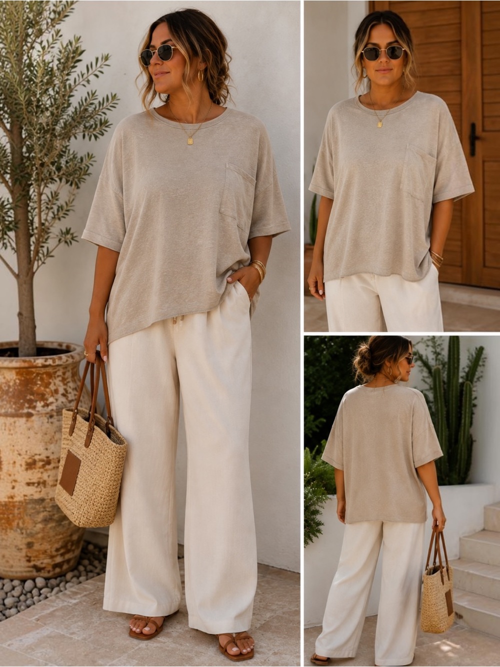 NWT Barefoot Dreams Sunbleached Pocket Tee Stone 3X 100% Cotton Oversized Boxy